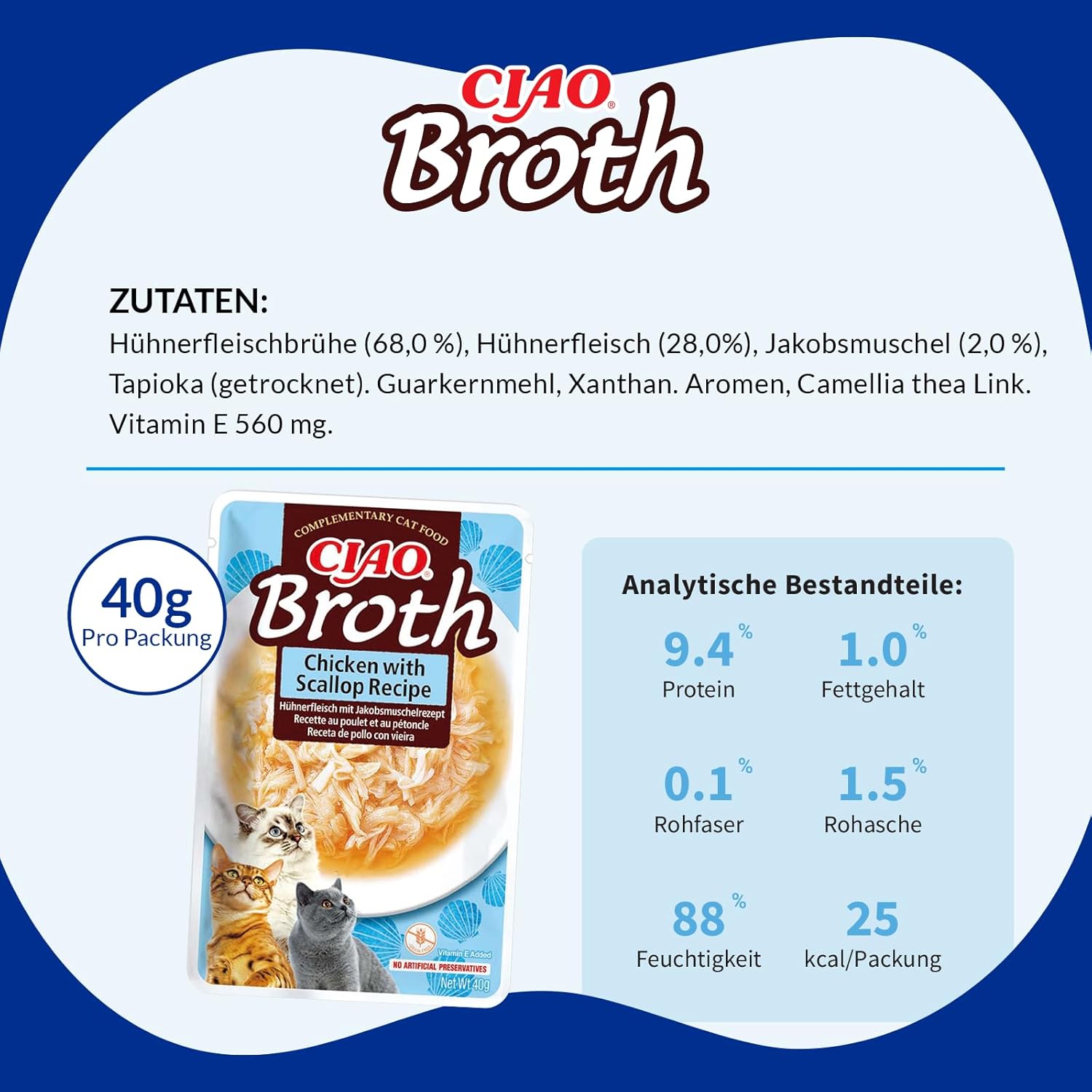 Thumbnail 5 de INABA Ciao Broth Nassfutter für Katzen – Hühnerbrühe, getreide- und zuckerfrei, 28% Geflügelfleisch