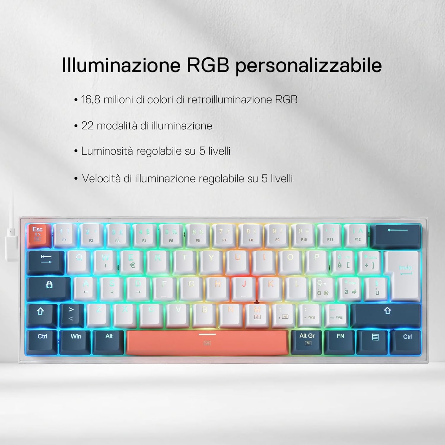 Thumbnail 4 de Redragon K617 Fizz 60% Wired RGB: tastiera compatta con switch rossi hot-swap e design italiano