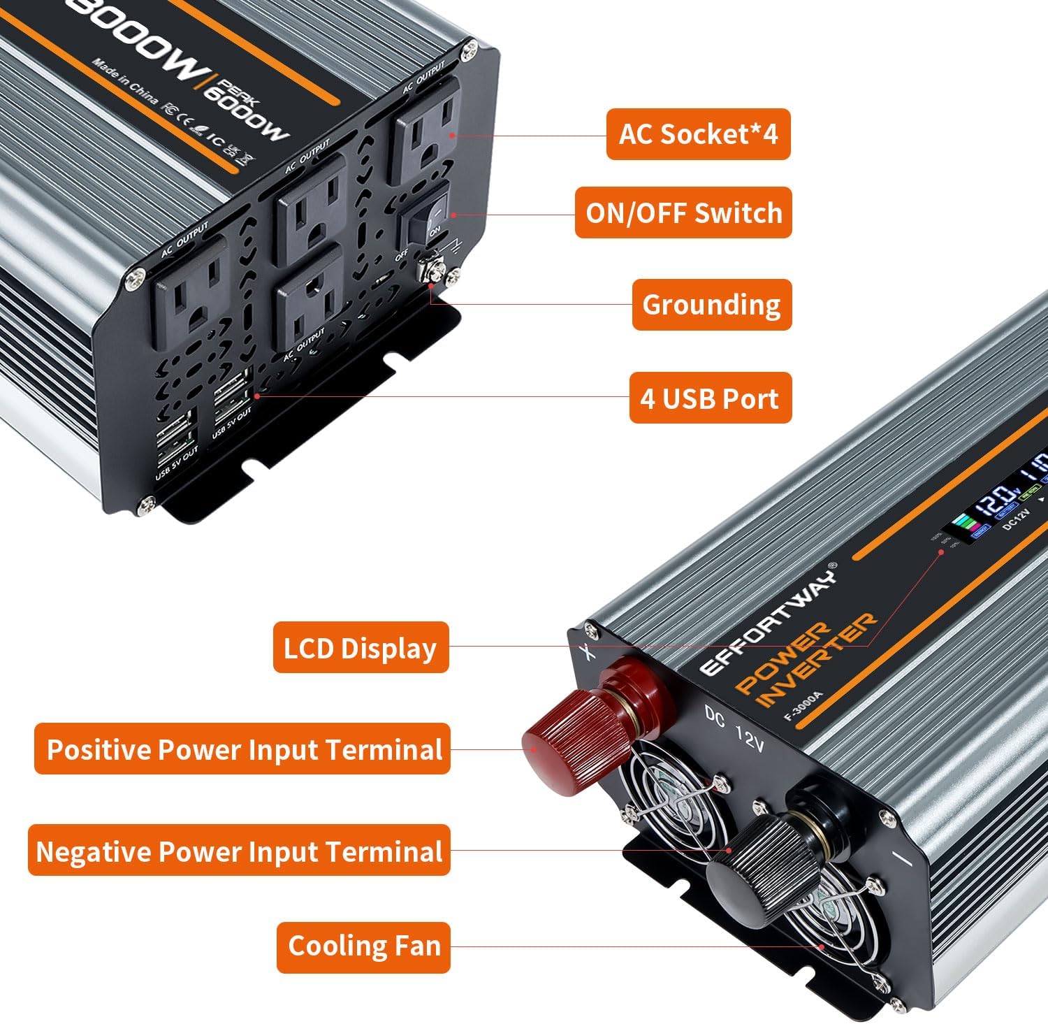 Thumbnail 3 de 5000W DC 12V to AC 110V Inverter