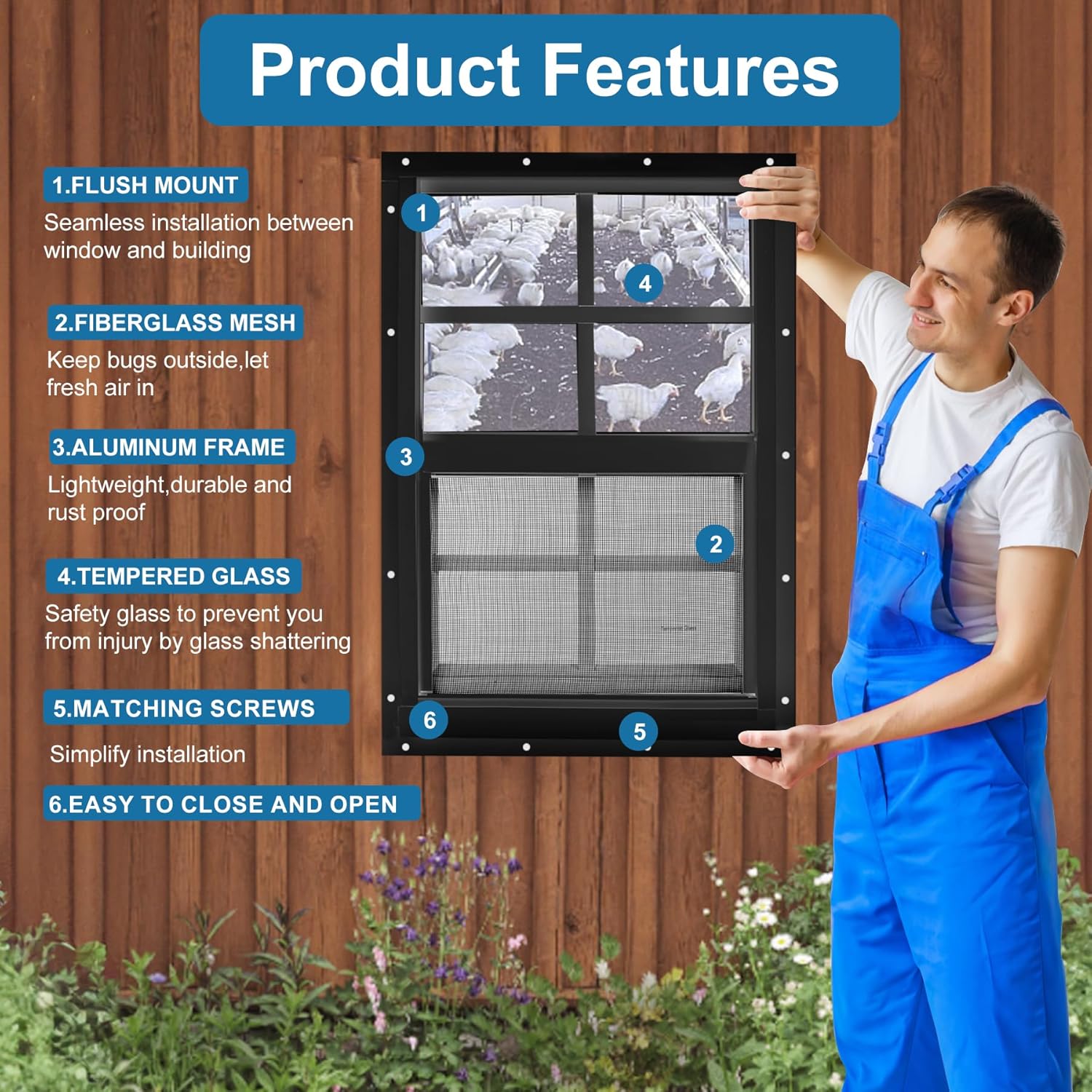 Thumbnail 2 de ktondic 2 Pack Shed Window 18"x27" Black Flush Mount — Durable Aluminum, Tempered Glass & Fiberglass Screen