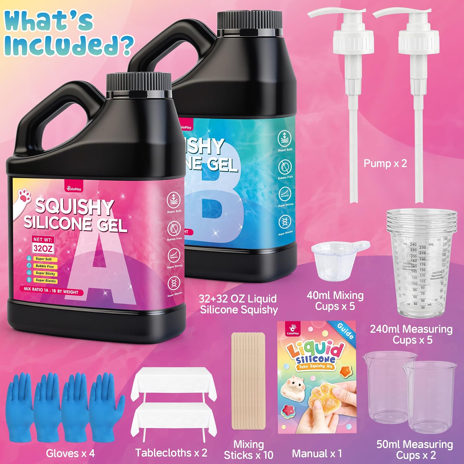 Detalle de Taba Squishy Kit - 64 OZ DIY Squishy Maker Refill (Bubble-Free, Quick Cure) for Custom Cat Paws & Stress Relief