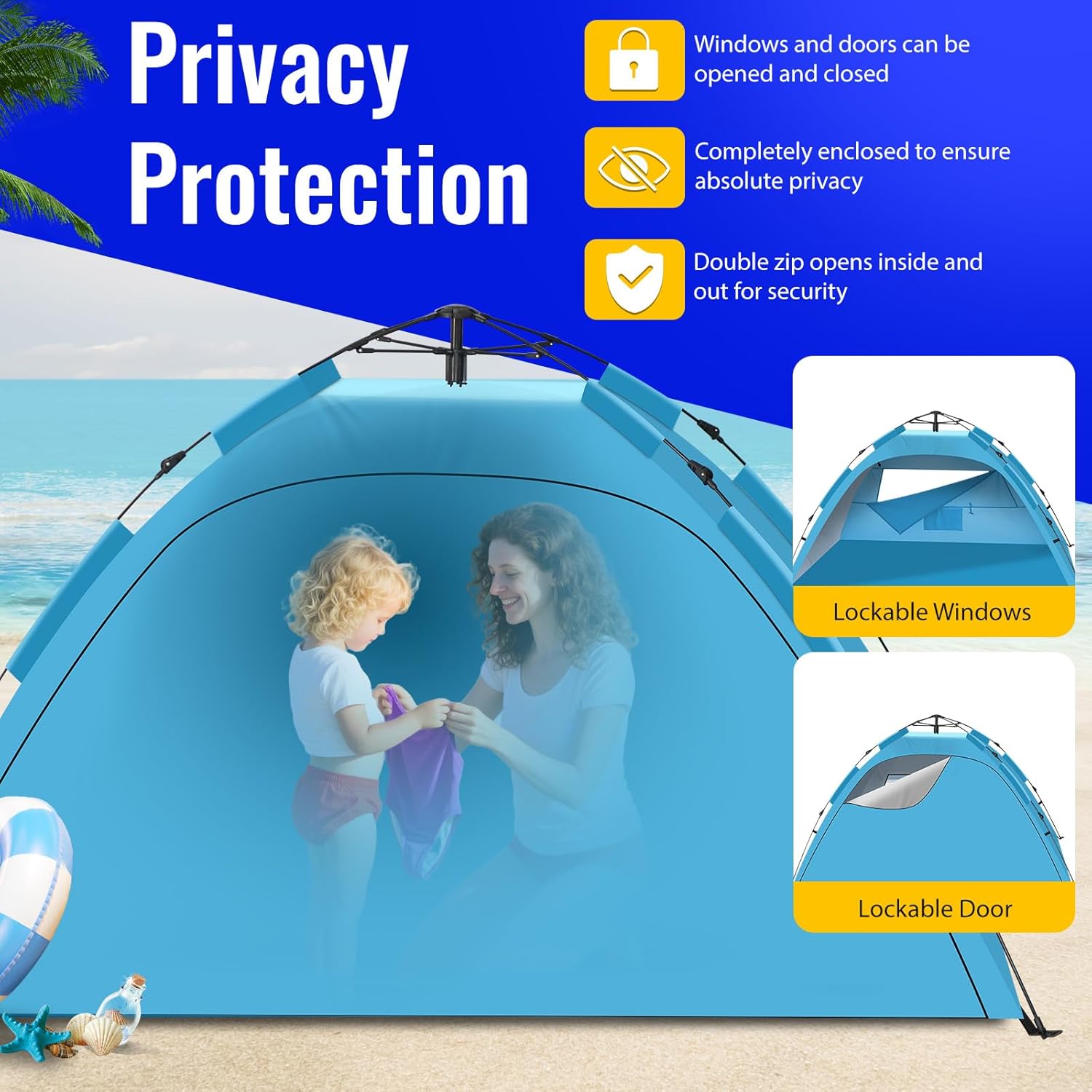 Thumbnail 4 de Purebox Beach Tent 3-4 Person: Double Doors, Quick Pop-Up Setup and UV50+ Protection