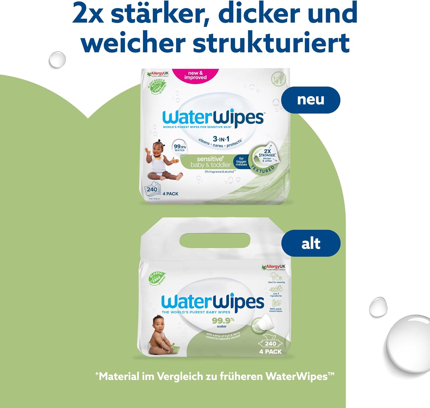Thumbnail 2 de WaterWipes Sensitive+ Baby- & Kleinkind-Feuchttücher 4er Pack (240 Stück) – parfümfrei, 99,9 % Wasser