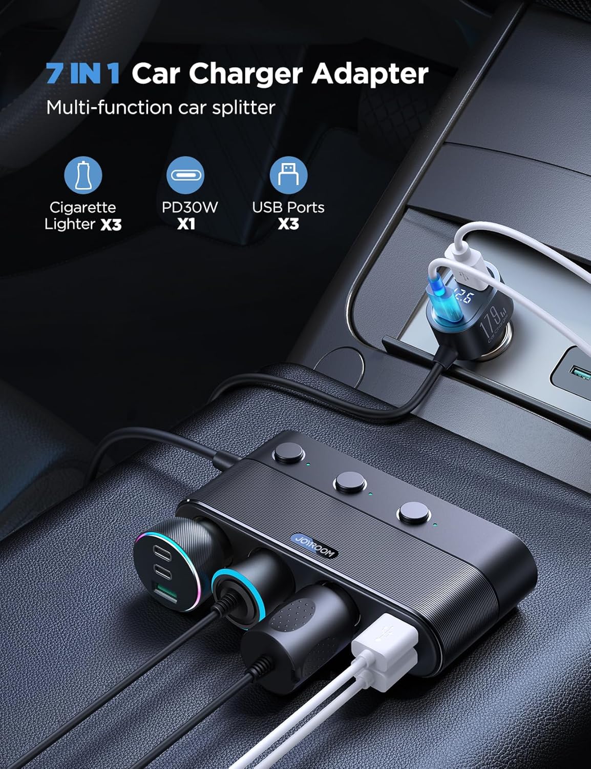 Detalle de JOYROOM 179W Car Charger Adapter