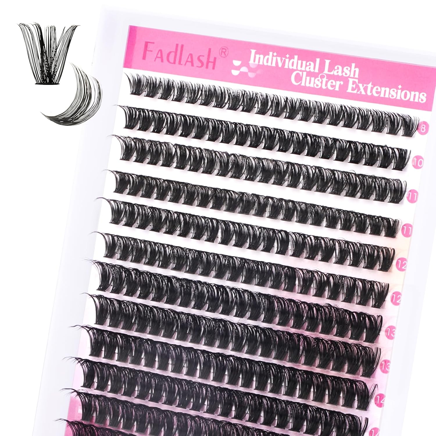 Detalle de Fadlash DIY Wimpern Extensions 0.07 D-8-16mm 60D Einzeln Wimpern Cluster – Für Anfänger