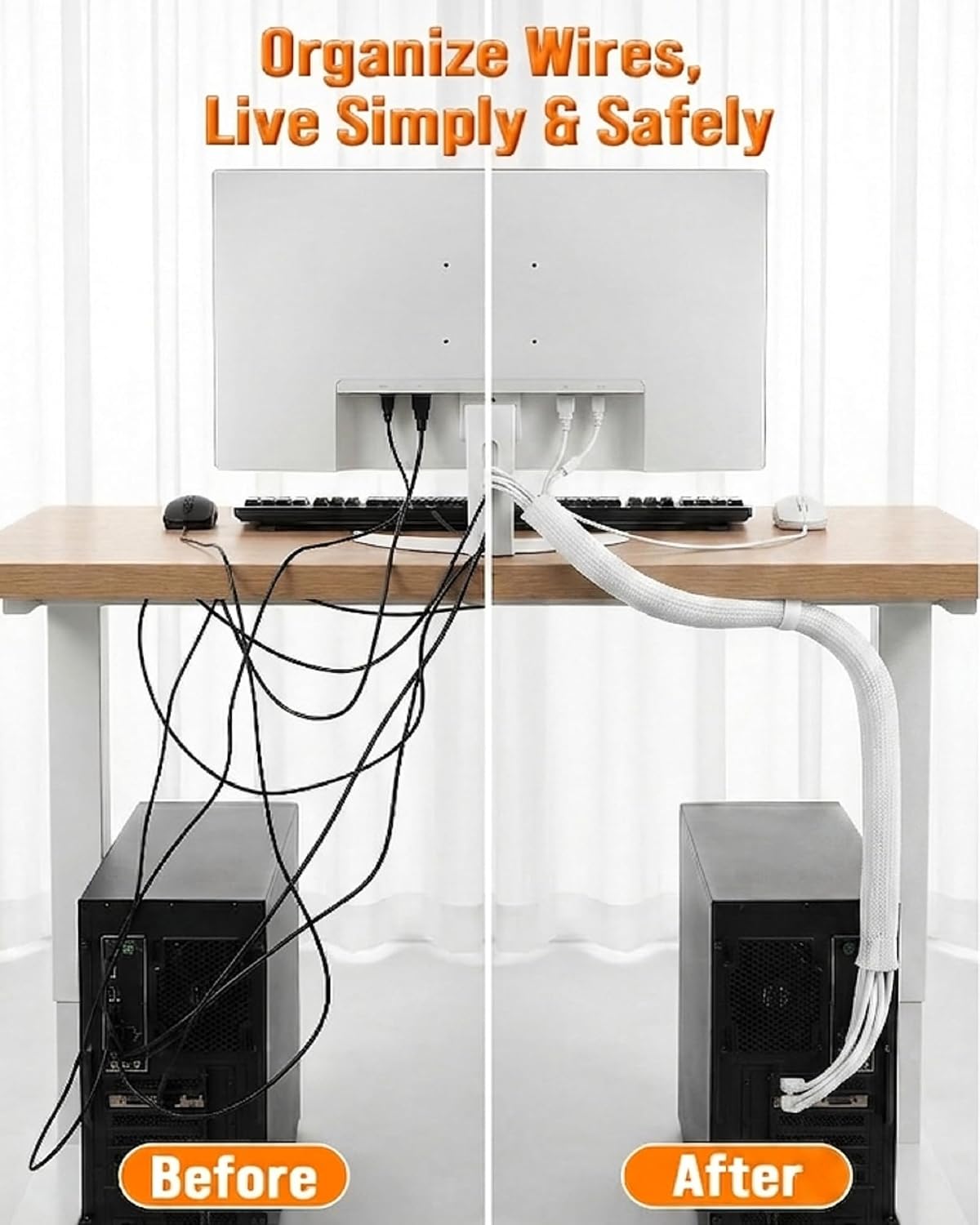 Detalle 1 de WLEAD Split Cable Sleeve, 1/2-Inch, White Cord Protector