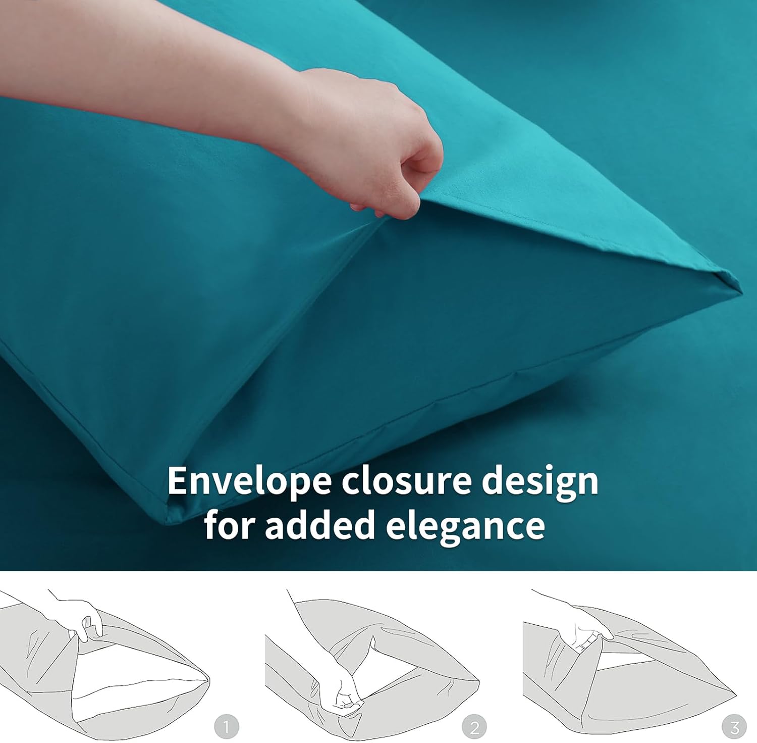 Thumbnail 2 de Tifschlaf Tifschlaf Pillow Cases 2 Pack (Teal) – Brushed Microfibre Standard/Queen Pillow Covers with Envelope Closure, 50x75 cm