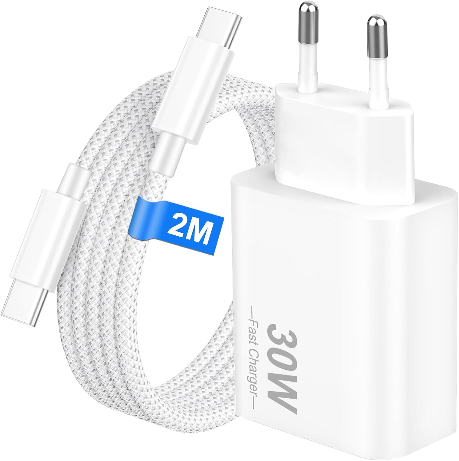 Detalle de Bamkey Caricatore USB-C 30W con Cavo Nylon 2 m: ricarica rapida per iPhone 17/16/15 e iPad Pro
