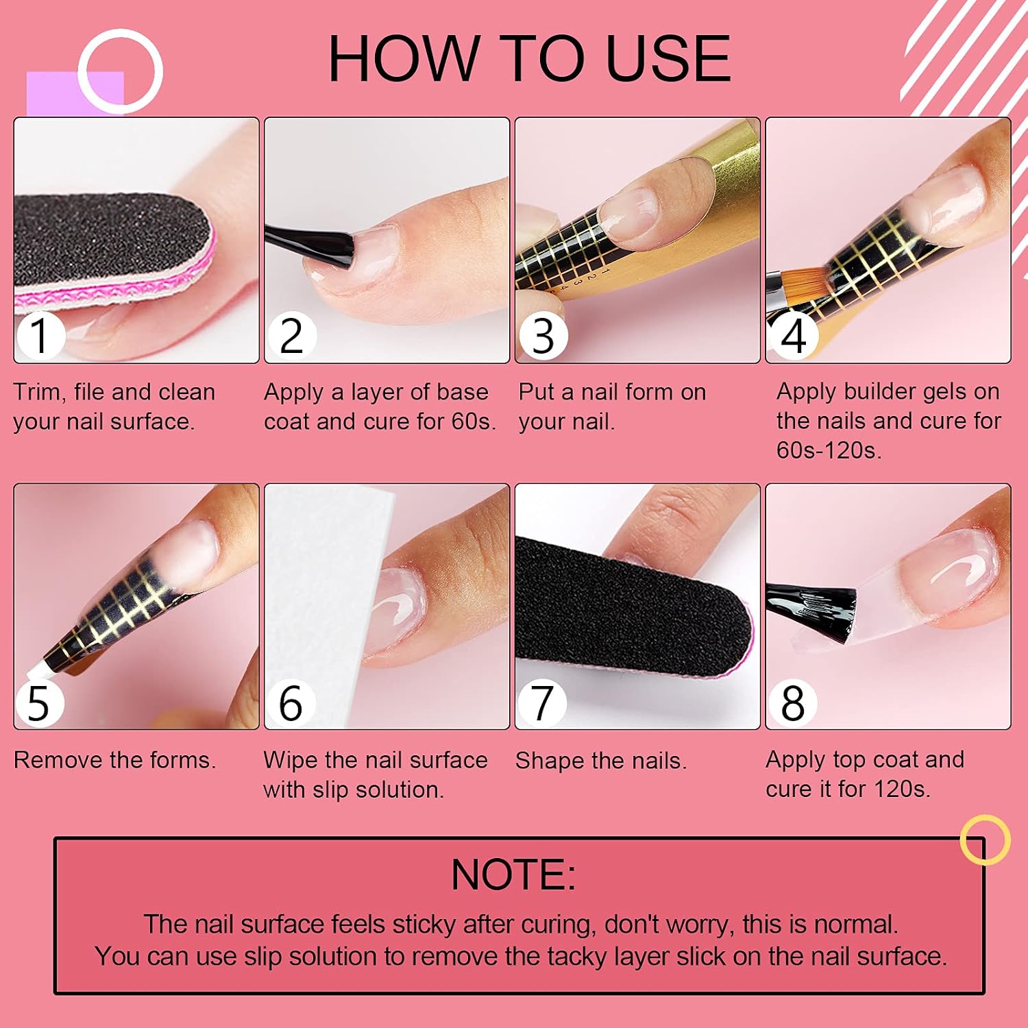 Thumbnail 5 de SAVILAND Kit Gel Ricostruzione Unghie 4 Colori con Base e Top Coat – Rosa Chiaro, Rosa Nudo, Bianco e Trasparente, 100 Pezzi e Strumenti