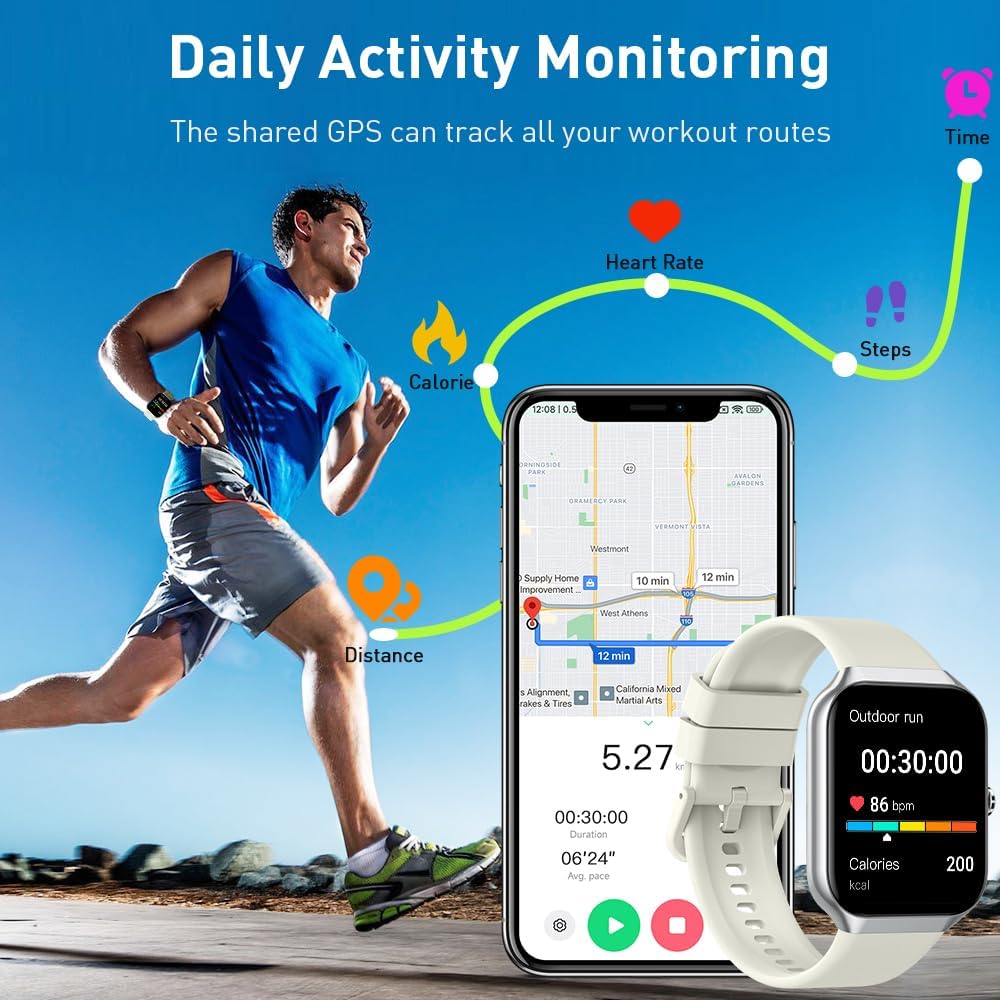 Detalle de Smart Watch for Men and Women with 1.96" Display, 115+ Sports Modes, Heart Rate & Sleep Monitoring, IP68 Waterproof, Bluetooth 5.3 Calling
