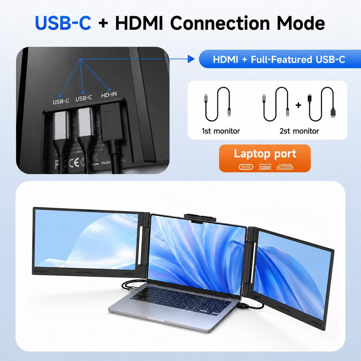 Detalle 2 de AOC 14" Laptop Screen Extender: Triple Portable Monitor for 13"–17.3" Laptops