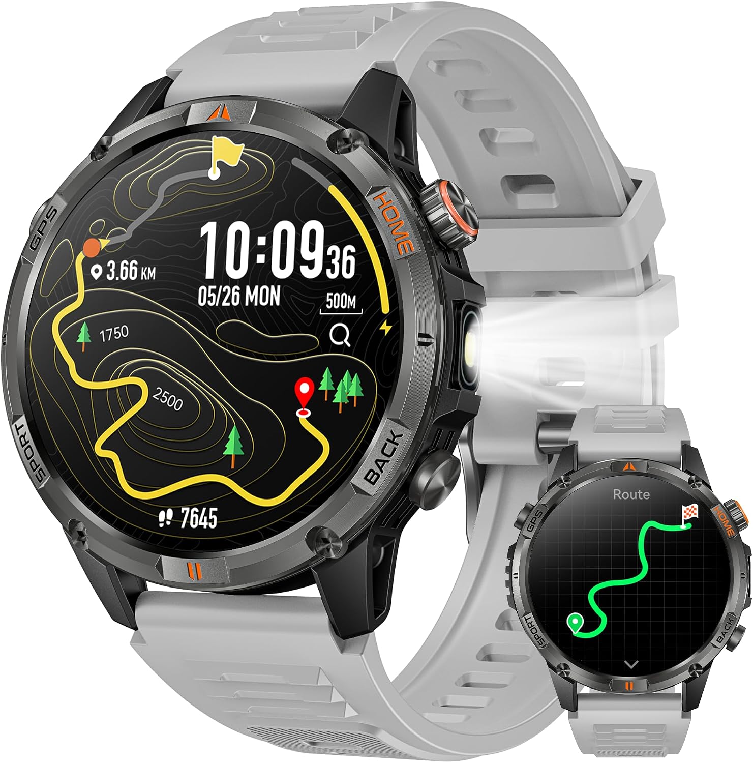Detalle de idomars YK15 GPS-smartwatch met rond scherm, Bluetooth-bellen en IP68