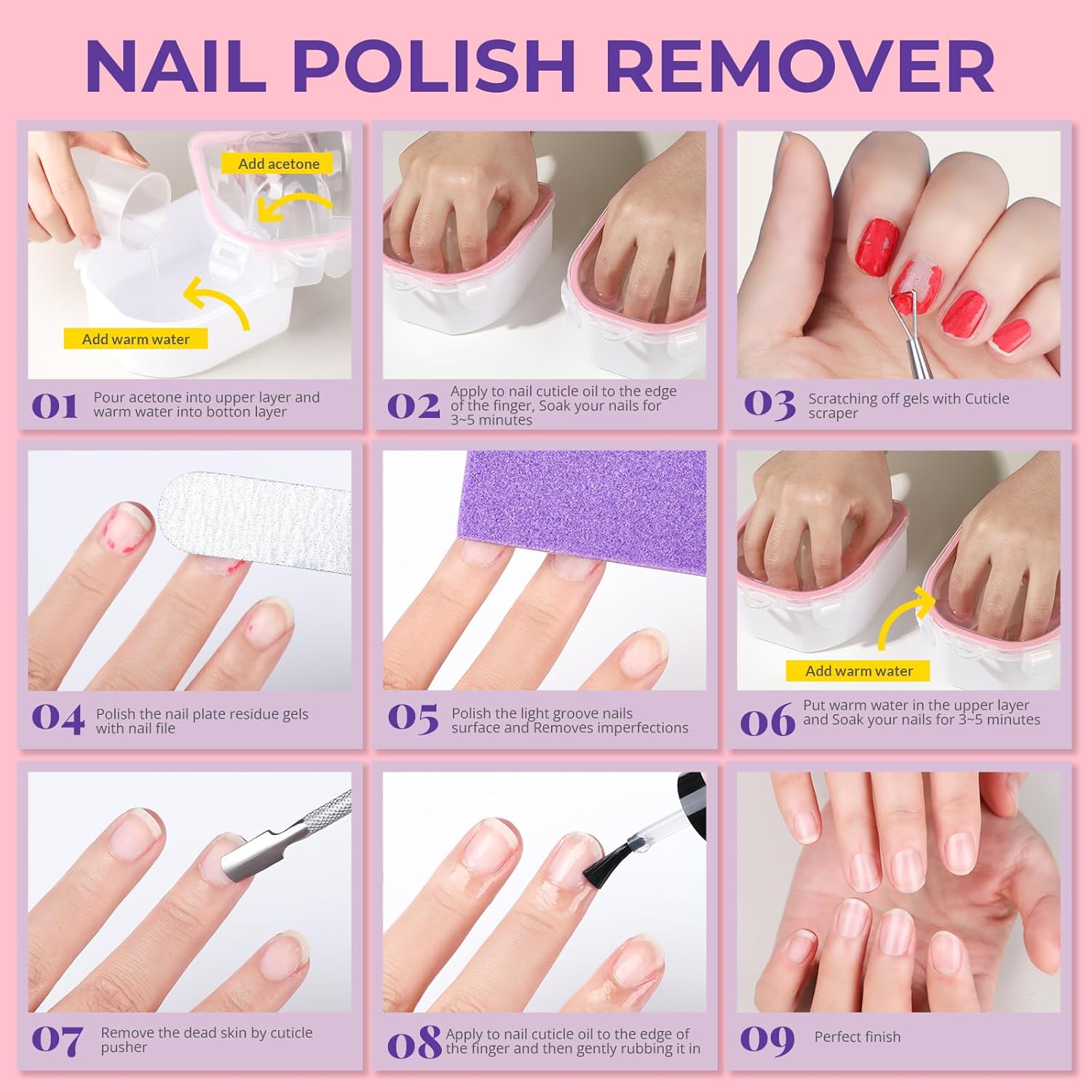 Thumbnail 6 de Teenitor 10Pcs Nail Soaking Bowl Kit: Dual-Purpose Soak Off Bowls with Cuticle Care Set