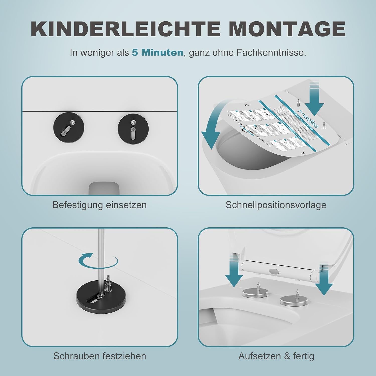 Detalle 2 de MEEJEE Toilettendeckel mit Absenkautomatik Oval