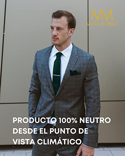 Detalle 2 de Massi Morino Corbata Verde Oscuro + Pañuelo a Juego 5 en 1 – Set Hombre para Boda