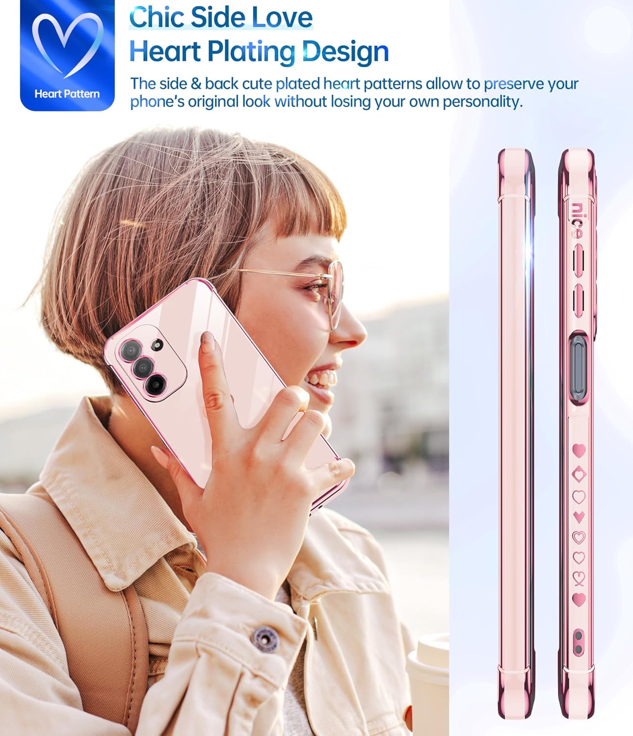Detalle de LeYi Samsung Galaxy A17 4G/5G Phone Case with Tempered Glass Screen Protectors (Pink)