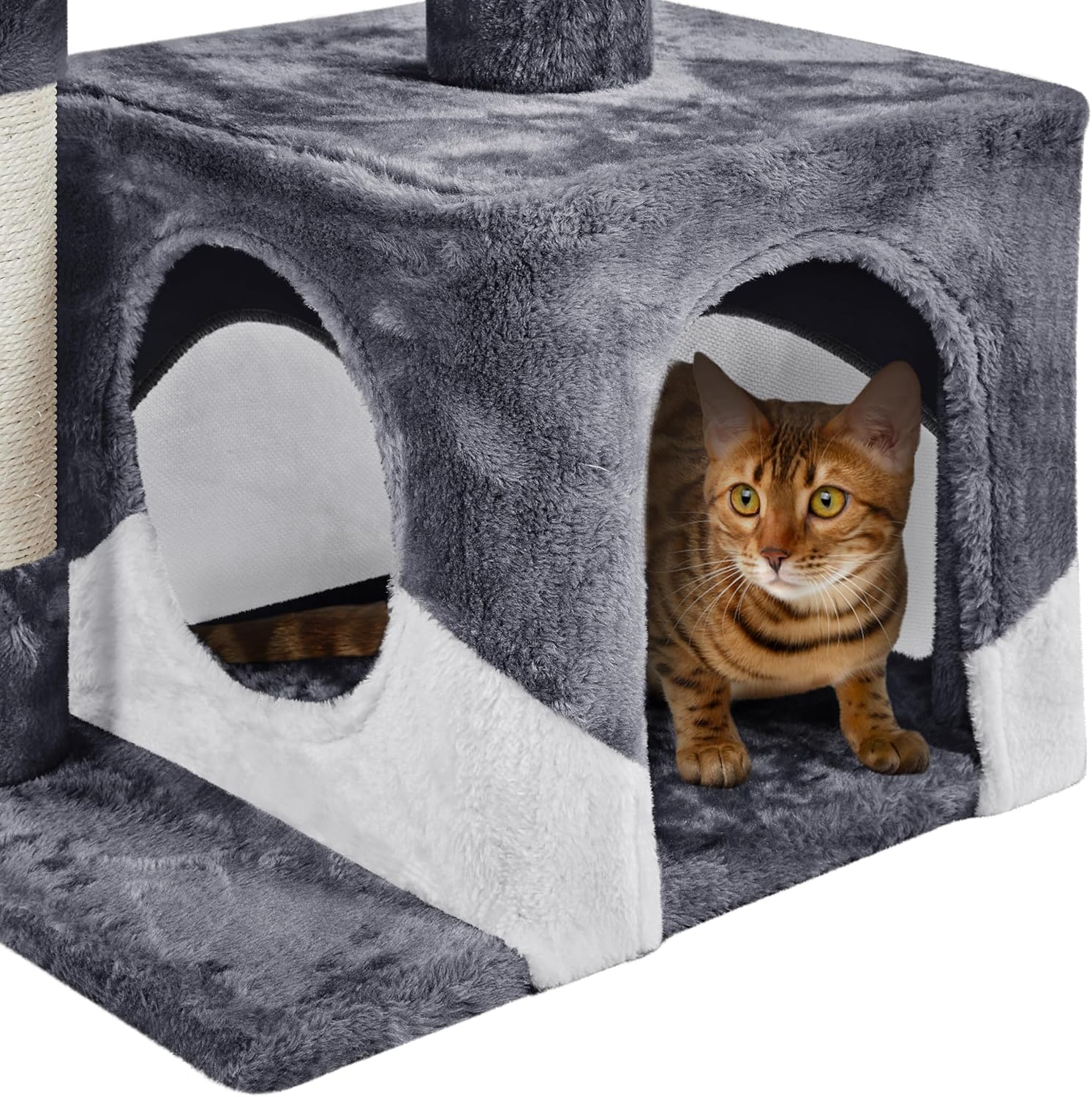 Thumbnail 2 de Yaheetech 69cm Cat Tree Tower with 2 Sisal Scratching Posts (Dark Grey/White) for indoor small cats