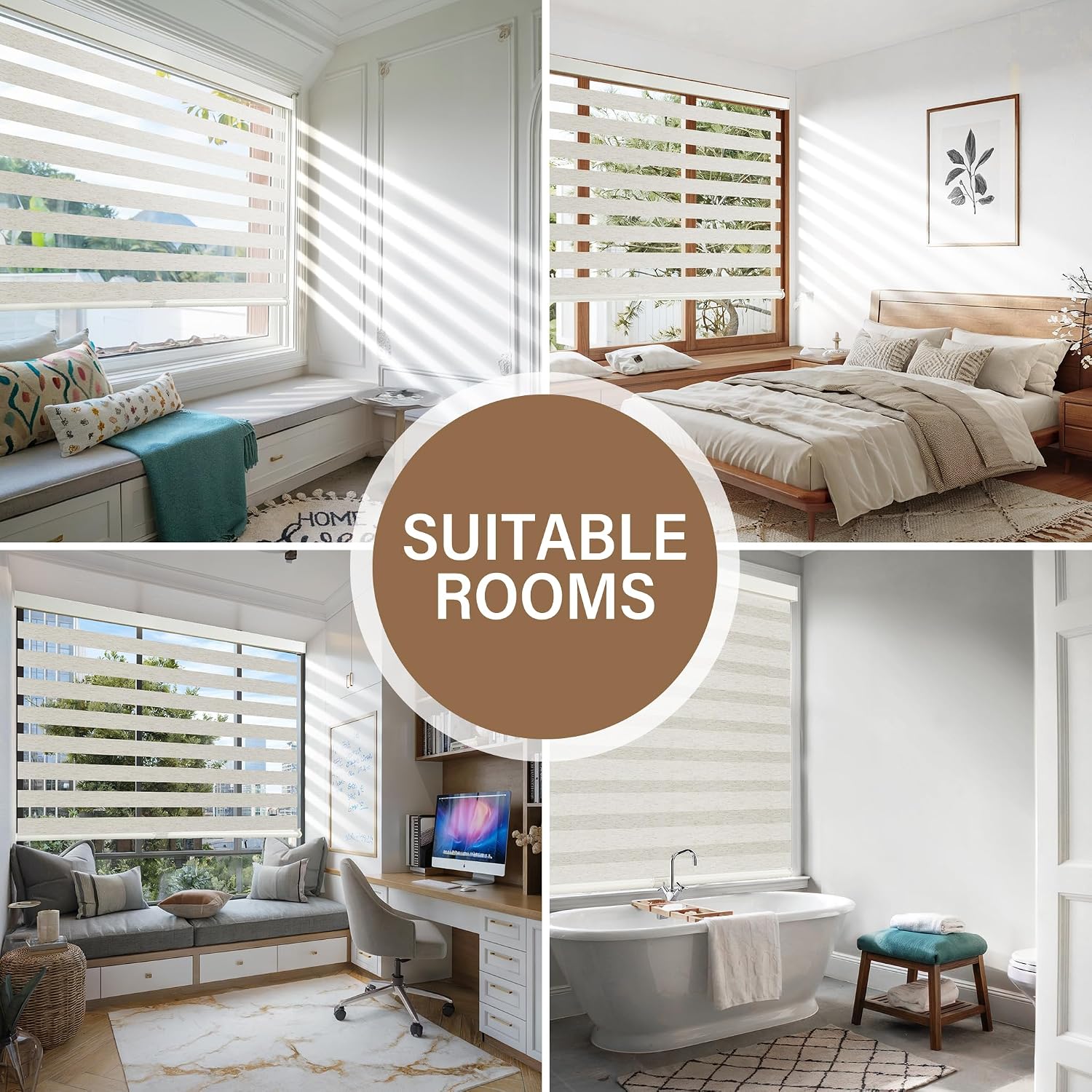 Thumbnail 6 de AOSKY Cordless Zebra Blinds, 37" W x 72" H, Linen Cream Polyester