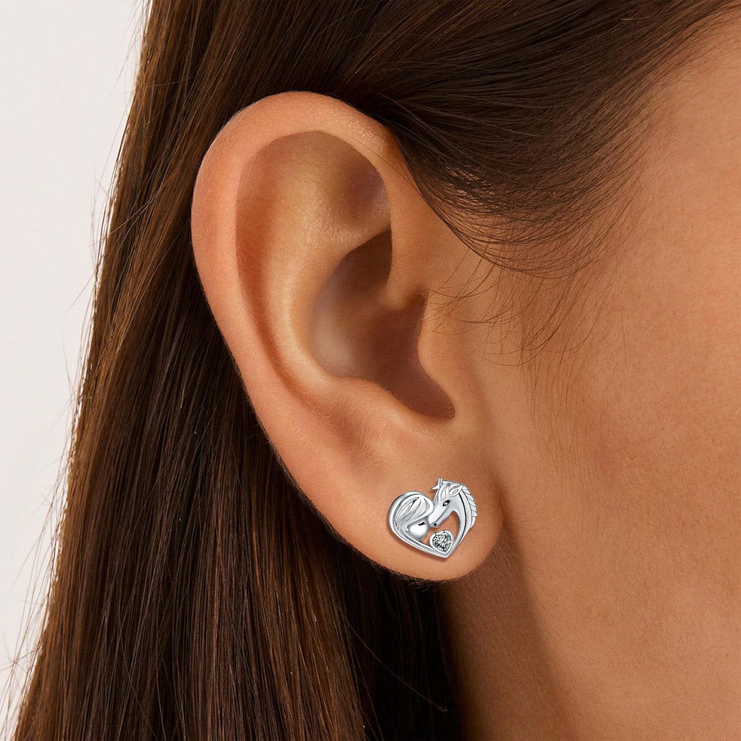Detalle de J.MUEN Boucles d'oreilles Chat/Licorne/Cheval en Argent Sterling 925 – Design cœur pour femme