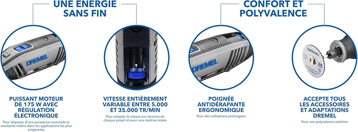Thumbnail 3 de Dremel 4250 Outil rotatif multifonction 175 W à vitesse variable (5000–35000 tr/min) avec 35 accessoires