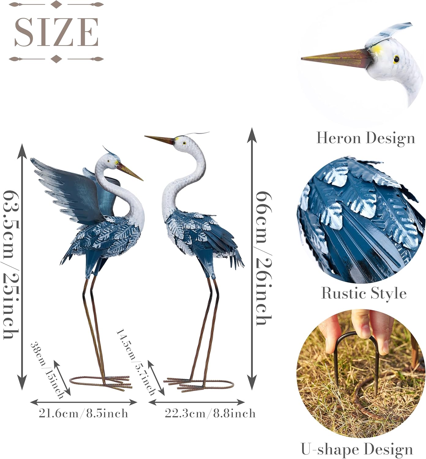 Thumbnail 4 de TERESA'S COLLECTIONS Large Garden Ornaments: 2pc Lifelike Metal Heron Statues for Outdoor Ponds (26 inch)