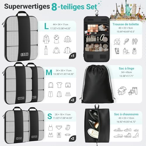 Detalle 2 de Organisateur Valise 8 Pièces Estaviva – Pack Compression Voyage en Polyester Premium