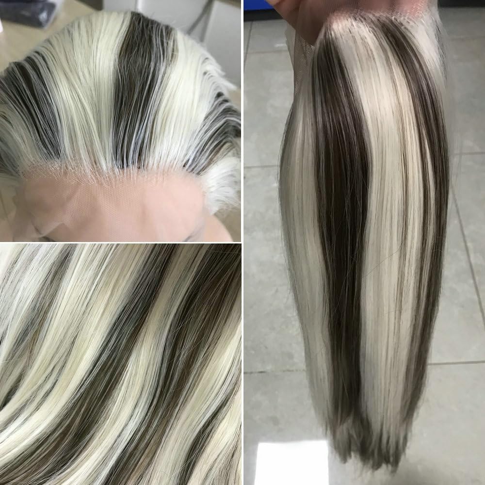 Thumbnail 2 de 24-Inch Pre-Plucked Hairline Synthetic Lace Front Wig with Long Straight Style (Brown Blonde Highlight)