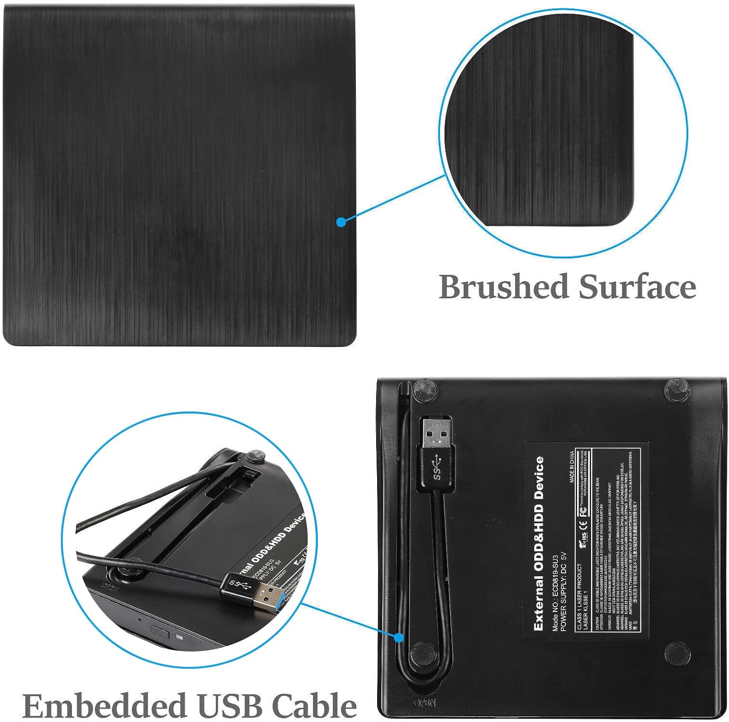 Detalle de Vlio External USB 3.0 Slim CD/DVD Drive (Portable Burner/Reader) for PC, Laptop & Desktop