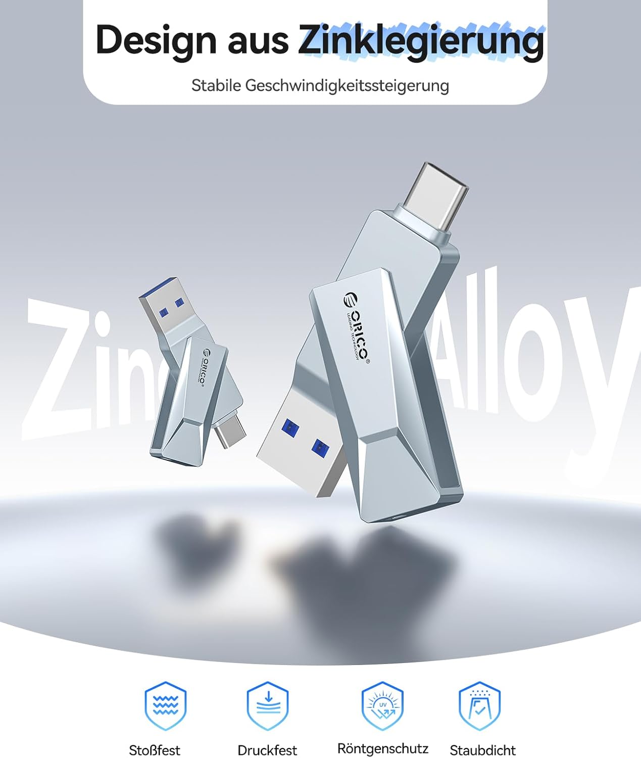 Thumbnail 6 de ORICO USB Stick 128GB USB 3.2 Speicherstick OTG – 2-in-1 USB-C / USB-A, Metallgehäuse, Blau