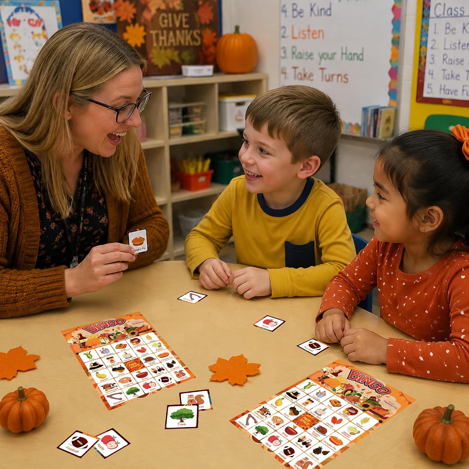 Detalle 2 de MDDRUIQI Thanksgiving Bingo Game for Kids, 24-Player Set with Turkey Markers
