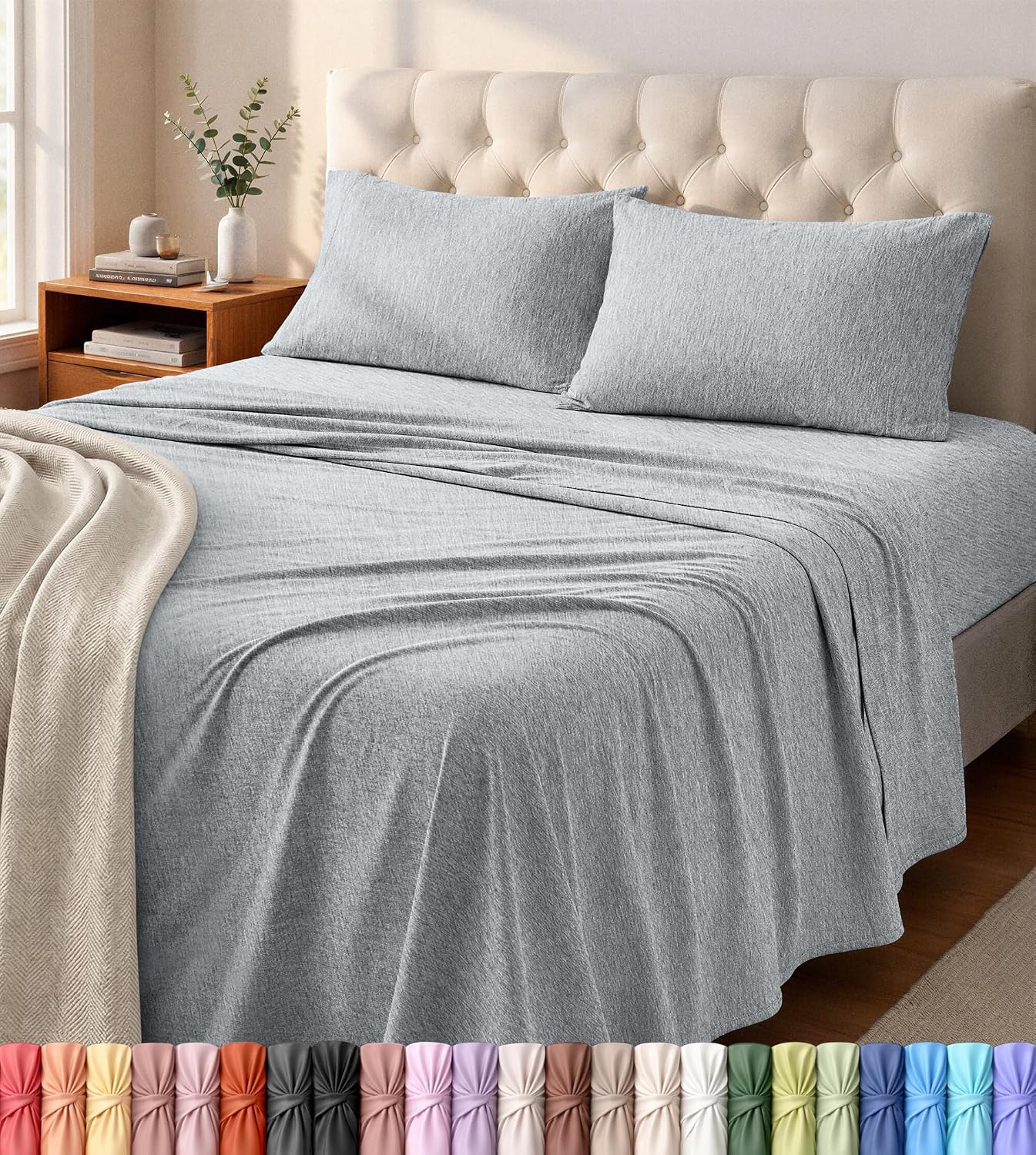 Detalle de Utopia Bedding UB Jersey Knit Sheet Set, Full, Heather Light Grey
