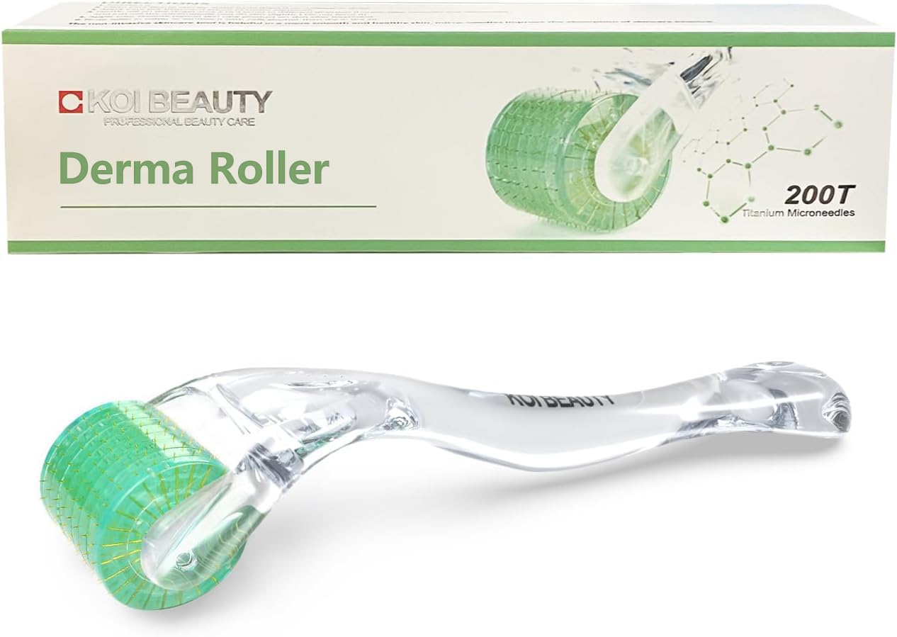 Detalle de KOI BEAUTY Derma Roller 0,5 mm – Microneedling-Roller mit 200 echten Nadeln für Gesicht, Bart und Kopfhaut (zuhause)