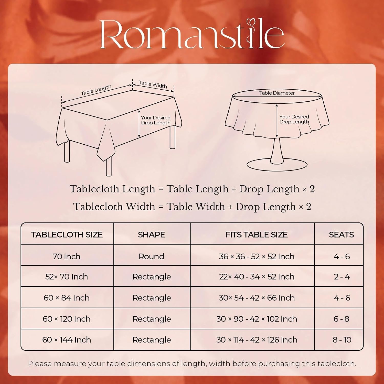 Thumbnail 6 de Romanstile Fall Jacquard Rectangle Tablecloth, 60 x 84 Inch, Burnt Orange