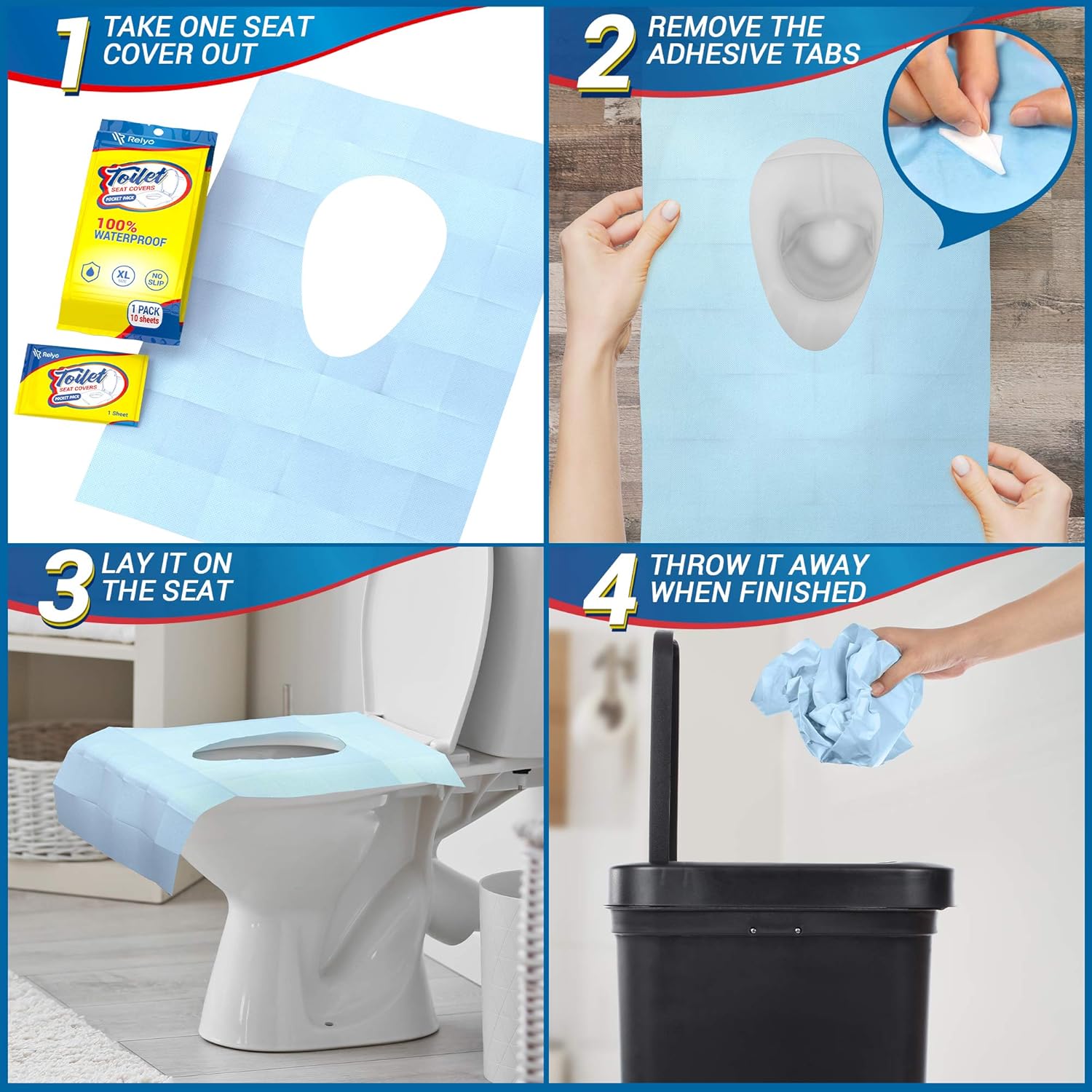 Thumbnail 4 de Relyo 20-Pack XL Disposable Toilet Seat Covers, Waterproof with Adhesive Tabs
