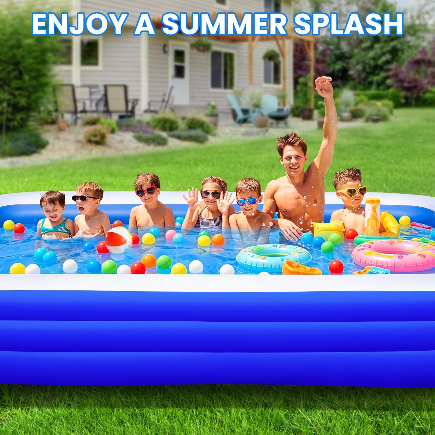Thumbnail 6 de BEFAMALI Extra Large Inflatable Pool for Adults, 145" x 74" x 22