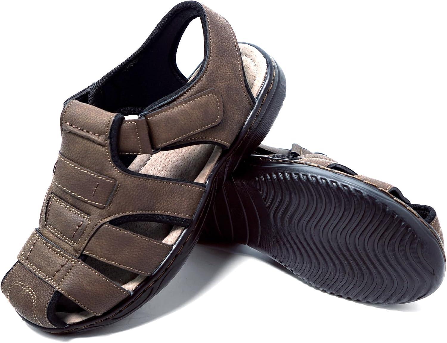 Detalle de JOMIX Sandali Uomo Estivi Comodi Sportivi in Pelle con Chiudura a Strappo