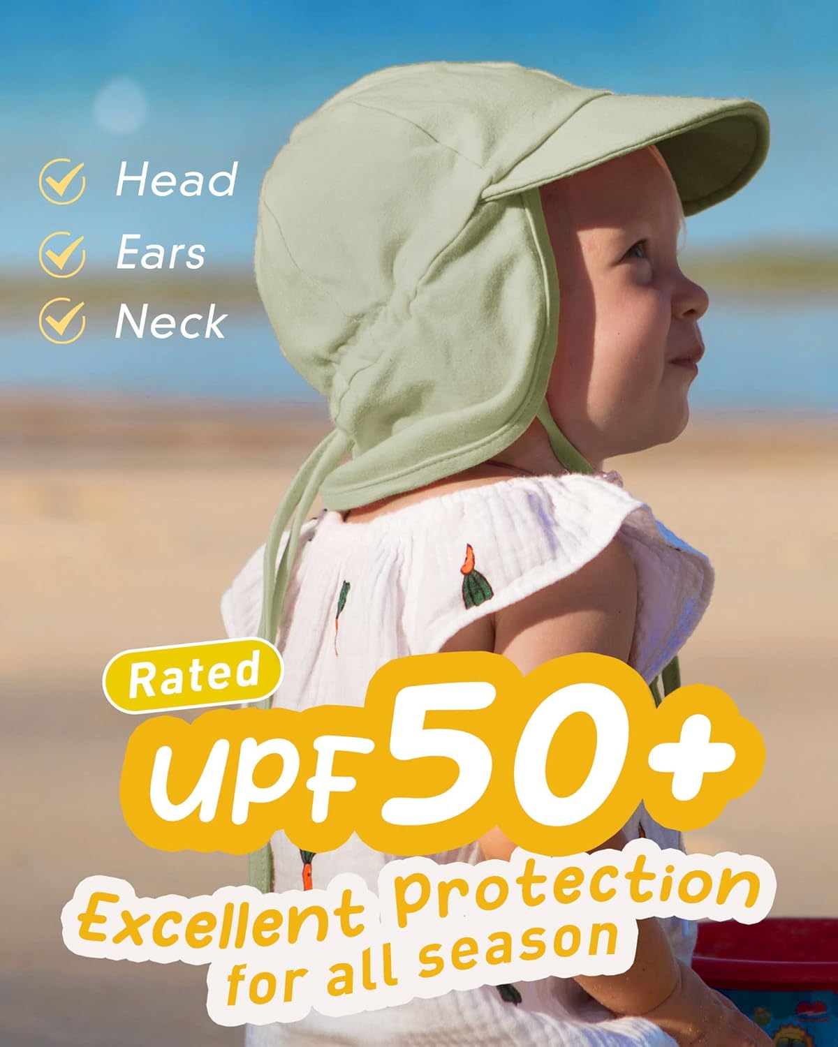 Detalle de FURTALK Baby- und Kleinkind-Sonnenhut mit UPF 50+ und verstellbarer Kinnriemen- & Halsklappe