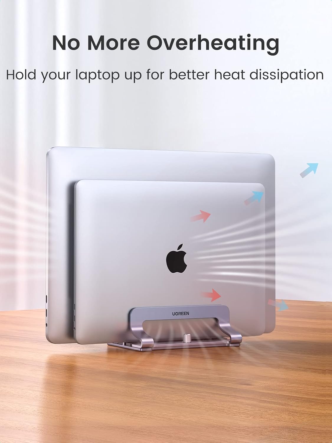 Detalle de UGREEN Adjustable Vertical Laptop Stand, Two Slots, Aluminium