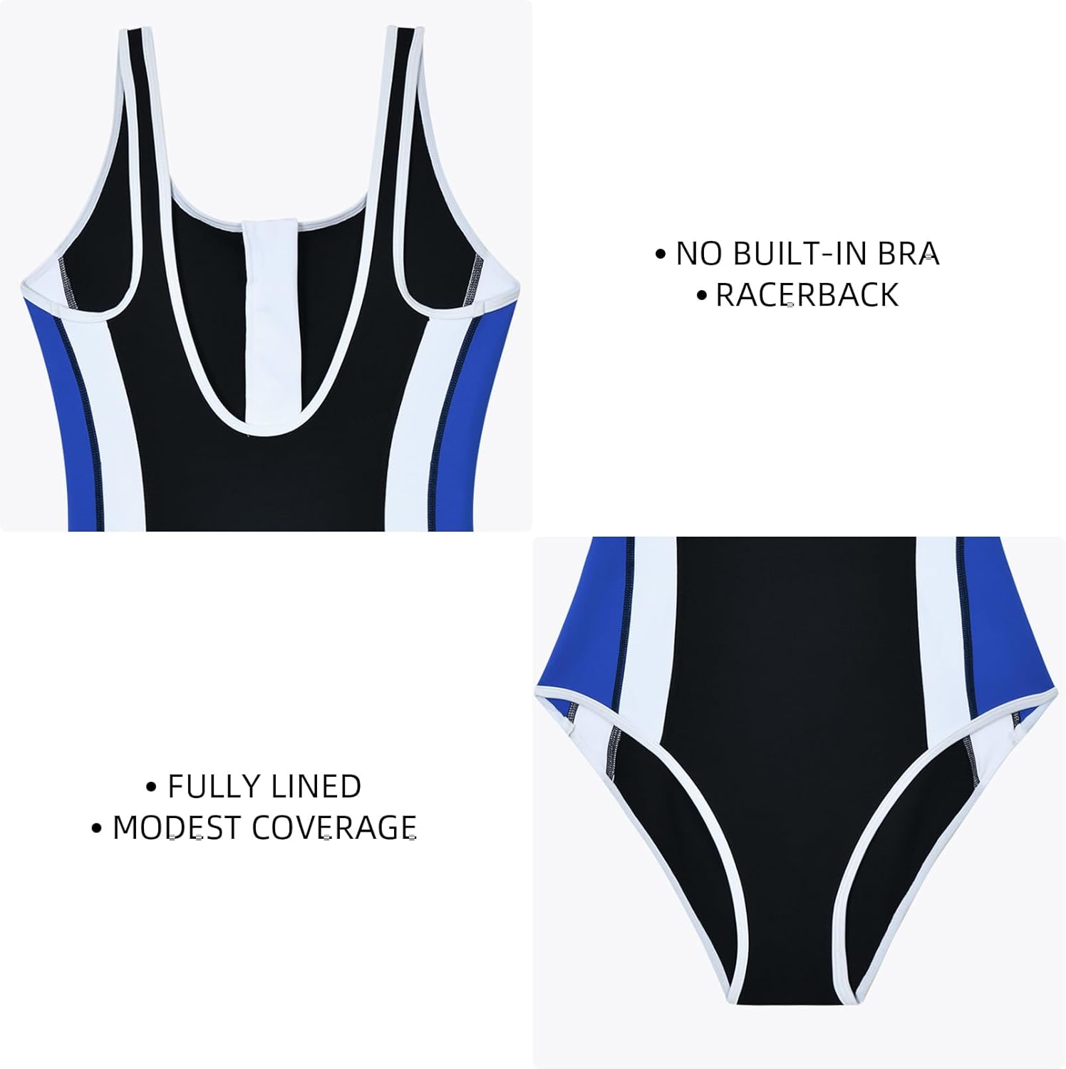Detalle 2 de Veranobreeze Costume da Bagno da Donna One Piece Nero con Racerback – Comfort e Stile per Allenamento e Più