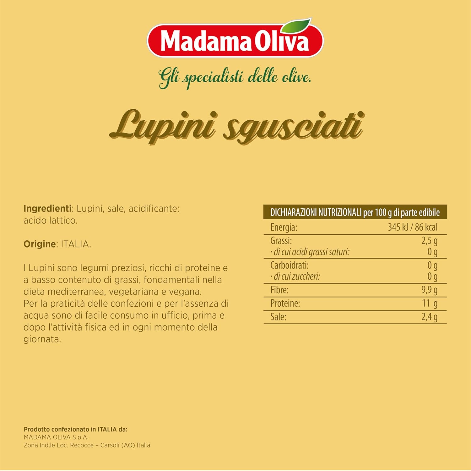 Thumbnail 1 de MADAMA OLIVA Lupini sgusciati – Snack gustoso e versatile (20 buste x 30 g)