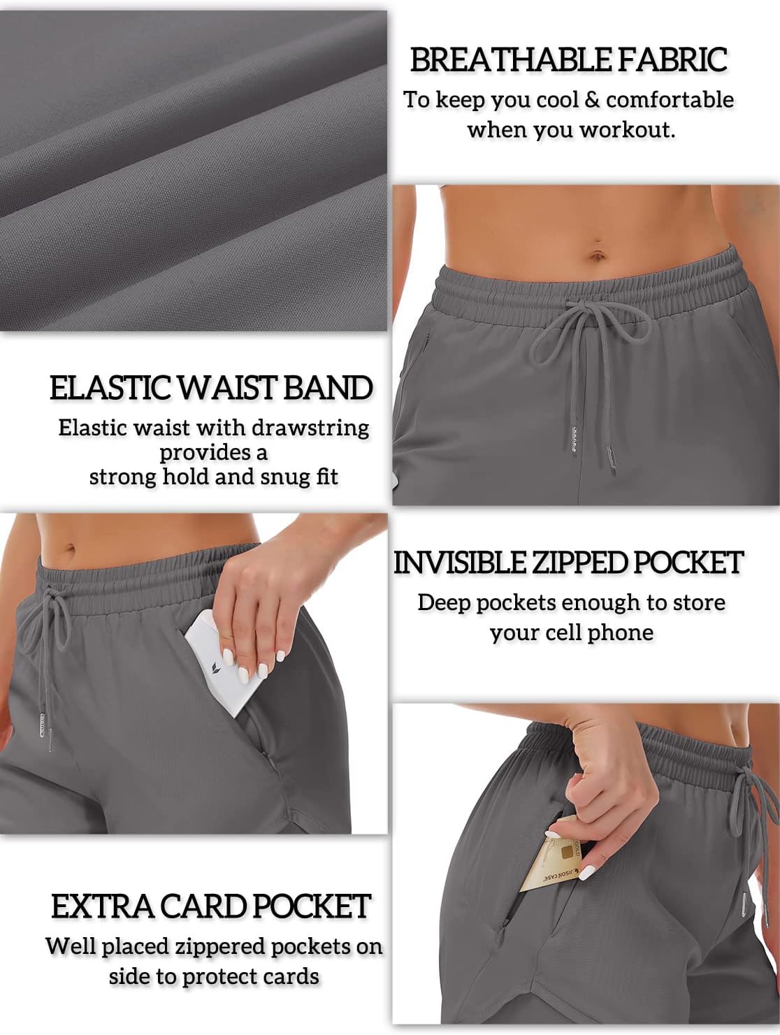 Detalle de Mancreda Women's Running Shorts with Liner — 3 Zipper Pockets, Double Layer, Elastic Fit