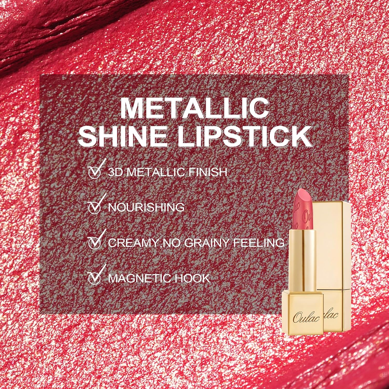 Thumbnail 5 de OULAC Lippenstift Metallic Glanz Finish Fuchsie Glitzer (Viva La Vida) – 3D-Glanz, cremig, vegan