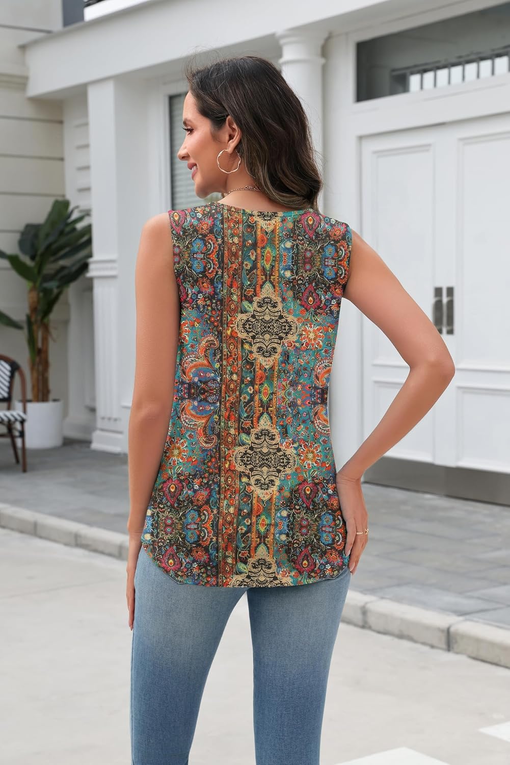Detalle de Zeagoo Women's V-Neck Sleeveless Tank Top: Loose Fit, Lightweight & Dressy Casual