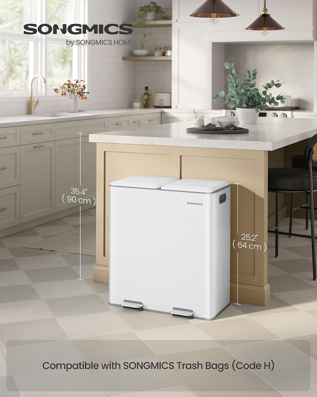 Detalle 2 de SONGMICS Double Trash Can, 2 x 8 Gallon
