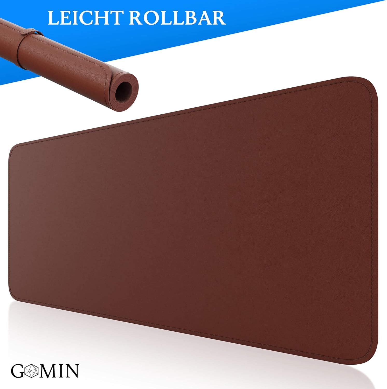 Thumbnail 2 de GOMIN Schreibtischunterlage 80x40 cm – PU Leder, rutschfest und wasserdicht,Braun