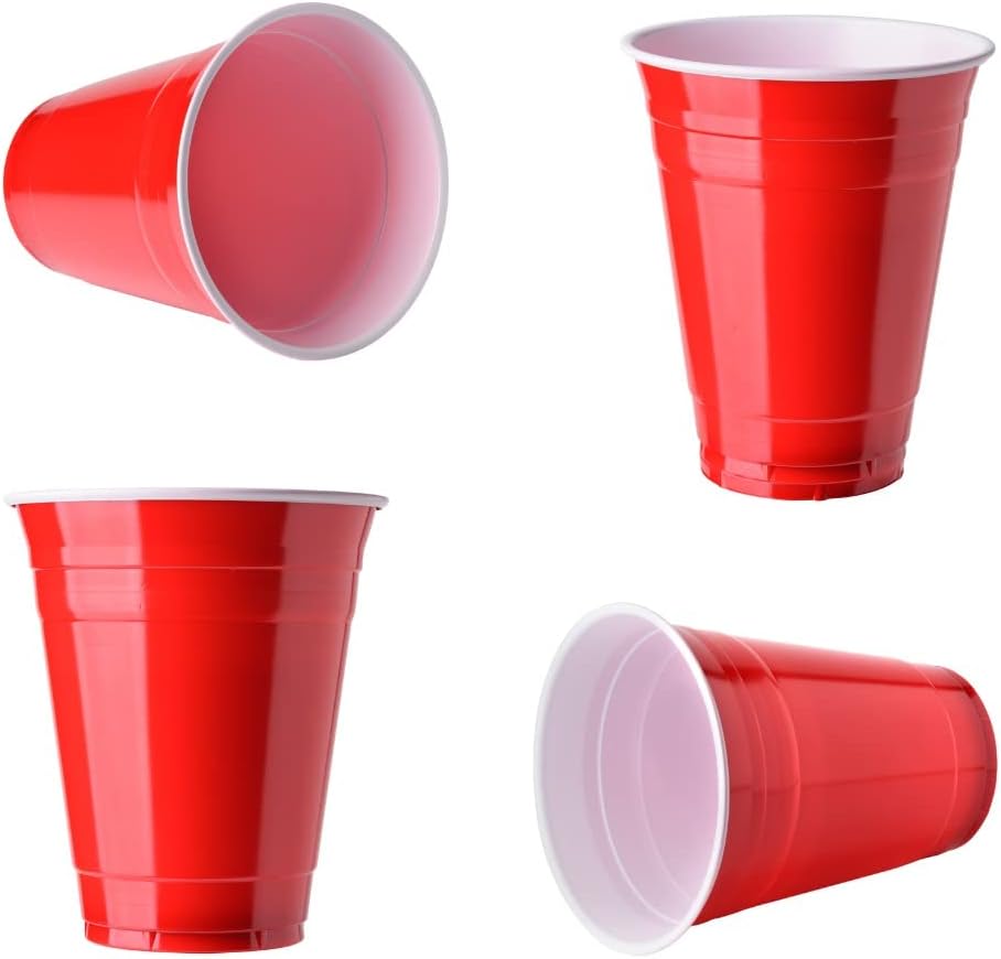 Detalle de GOODS+GADGETS – 100 czerwonych kubków imprezowych 473 ml, wielorazowych, z piłeczkami
