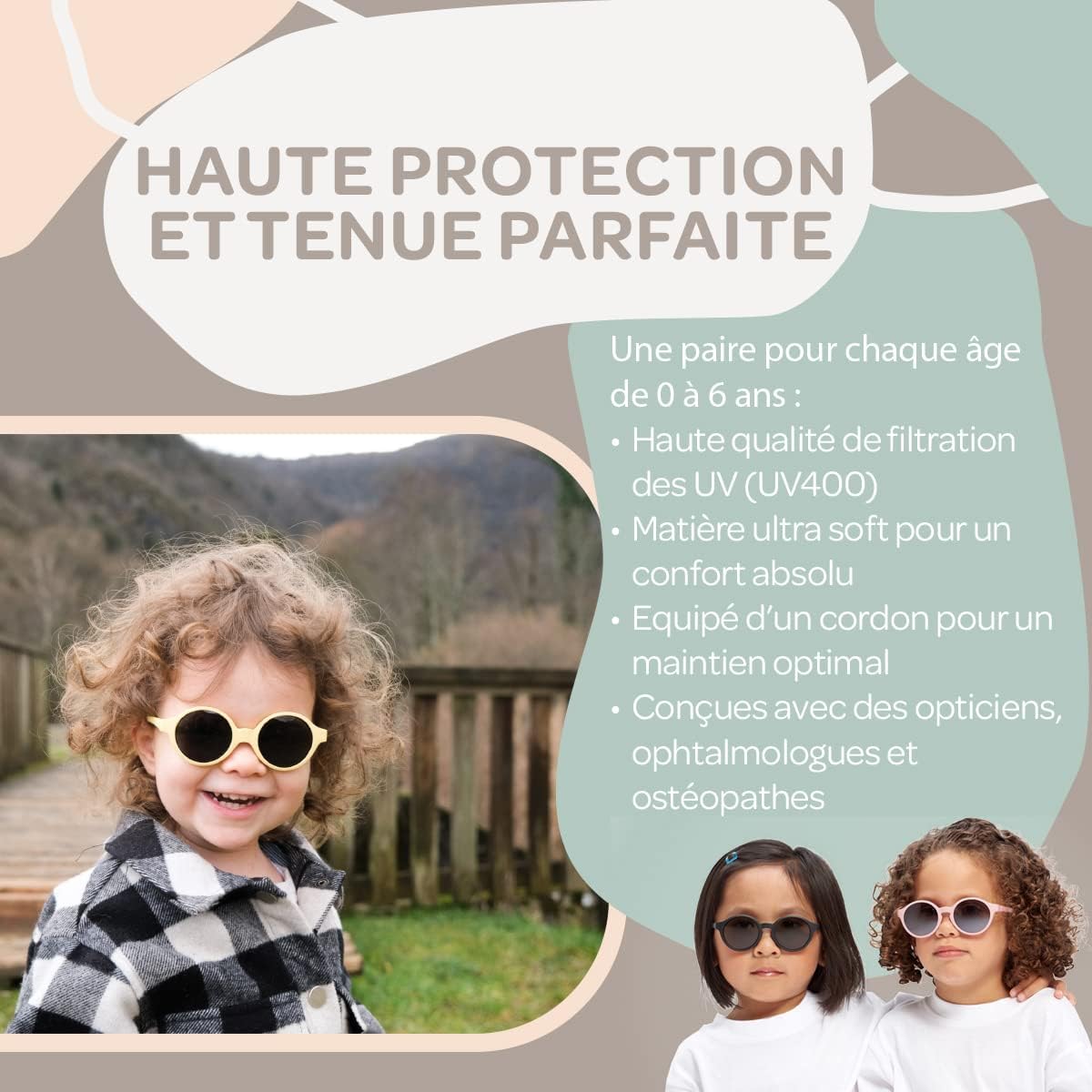 Thumbnail 4 de Béaba Lunettes de soleil pour bébé 0-9 mois – Catégorie 4, protection UV 100%, avec bandeau ajustable Vert sauge