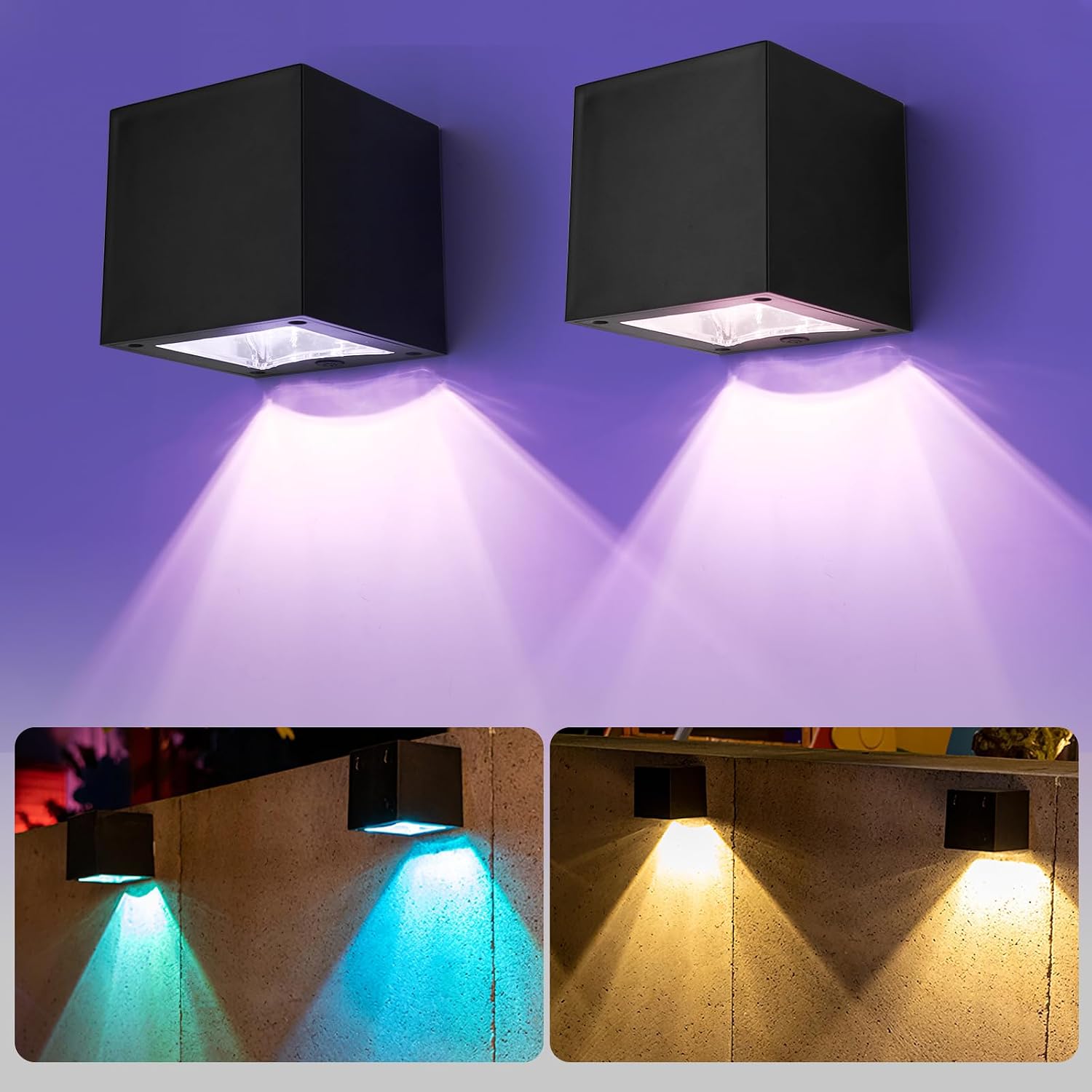 Detalle de Solar Wandleuchte Außen – 2er-Set mit Warmweiß & RGB, IP65