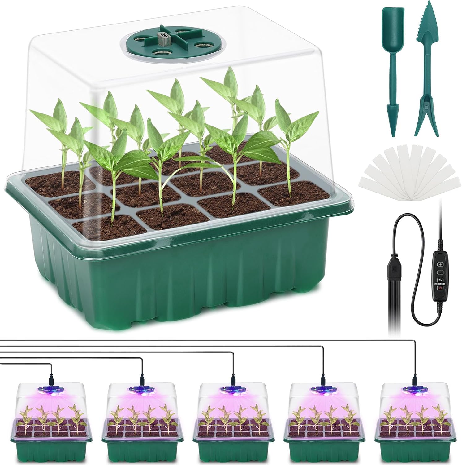 Detalle de Vassoi per germinazione con luce a spettro completo, kit 5 pezzi 🌱