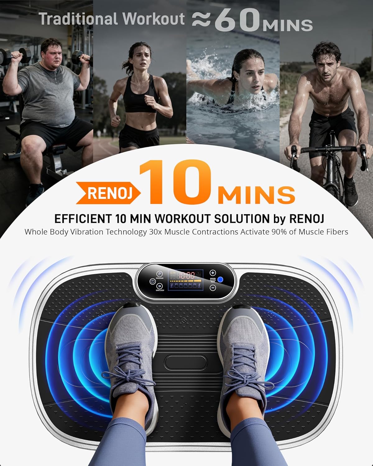 Thumbnail 2 de Renoj vibration plate exercise machine with speaker, adjustable speed, and resistance bands (up to 330 lb)